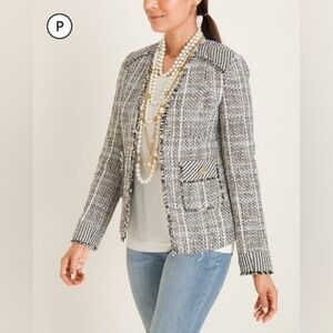 Chicos Fringe-Trim Tweed Blazer jacket size 1 small